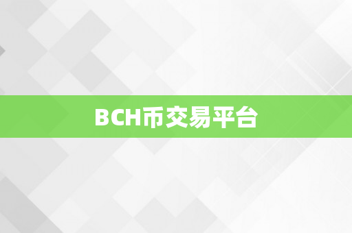 BCH币交易平台