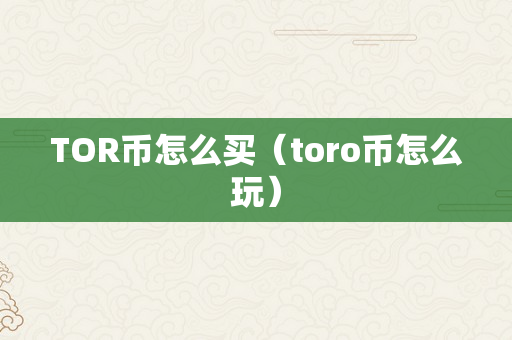 TOR币怎么买（toro币怎么玩）