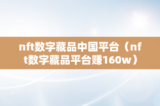 nft数字藏品中国平台（nft数字藏品平台赚160w）