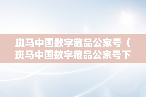 斑马中国数字藏品公家号（斑马中国数字藏品公家号下载）