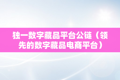 独一数字藏品平台公链（领先的数字藏品电商平台）