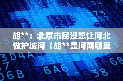 胡**：北京市民没想让河北做护城河（胡**是河南哪里人）