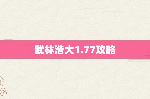 武林浩大1.77攻略