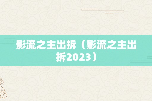 影流之主出拆（影流之主出拆2023）