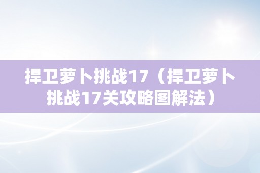 捍卫萝卜挑战17（捍卫萝卜挑战17关攻略图解法）