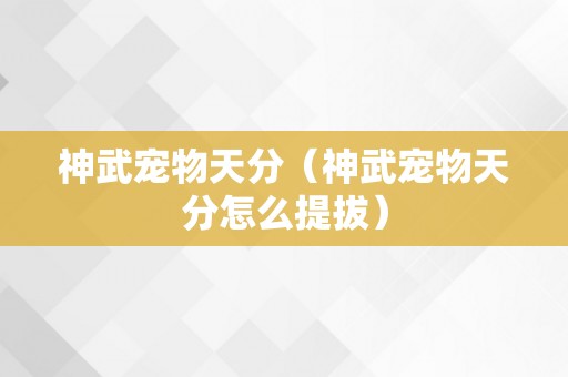 神武宠物天分（神武宠物天分怎么提拔）