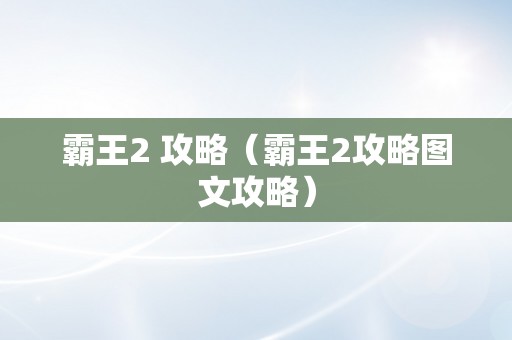 霸王2 攻略（霸王2攻略图文攻略）