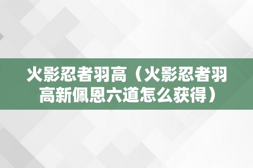 火影忍者羽高（火影忍者羽高新佩恩六道怎么获得）