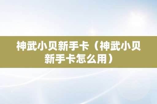 神武小贝新手卡（神武小贝新手卡怎么用）