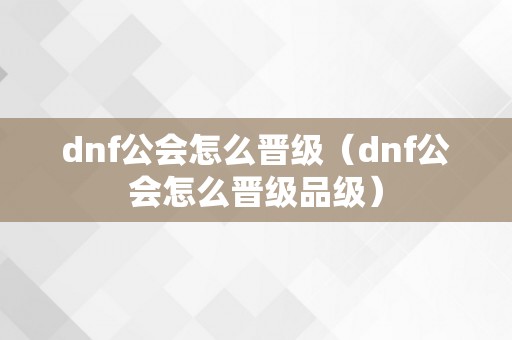 dnf公会怎么晋级（dnf公会怎么晋级品级）