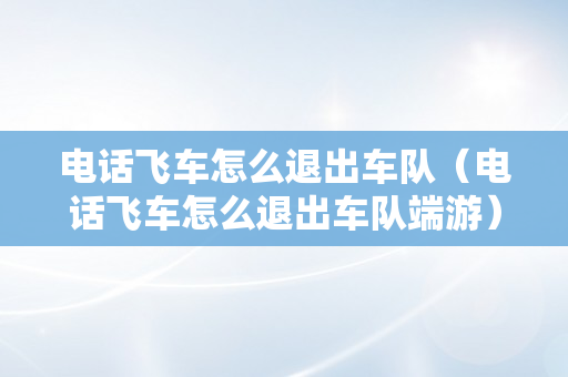 电话飞车怎么退出车队（电话飞车怎么退出车队端游）