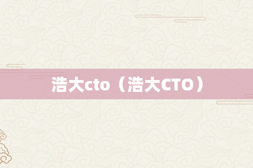 浩大cto（浩大CTO）