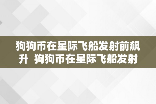 狗狗币在星际飞船发射前飙升  狗狗币在星际飞船发射前飙升：数字货币市场的疯狂颠簸与投资时机