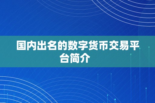 国内出名的数字货币交易平台简介  