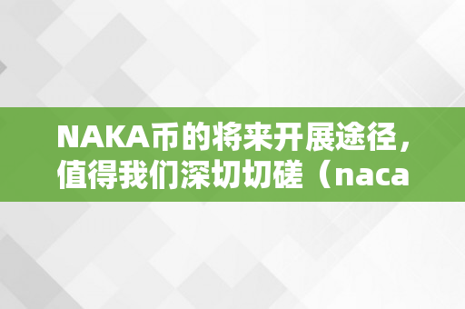 NAKA币的将来开展途径，值得我们深切切磋（nacacoin纳卡币）